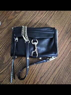 Rebecca Minkoff Black Leather Crossbody Bag with Gold Hardware